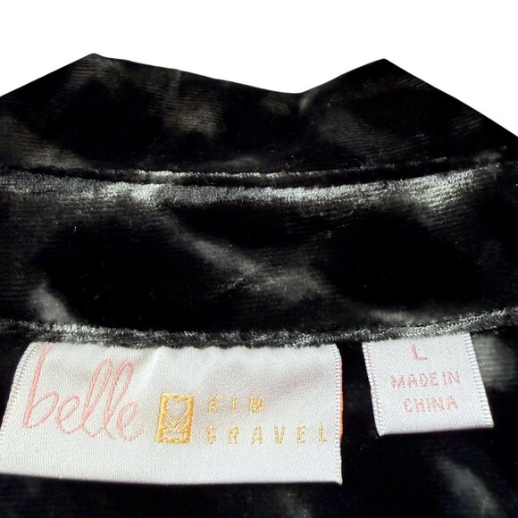 BELLE Kim Gravel Velvet Shirt Black Leopard Stretch Womens Button Down Top - Picture 4 of 7